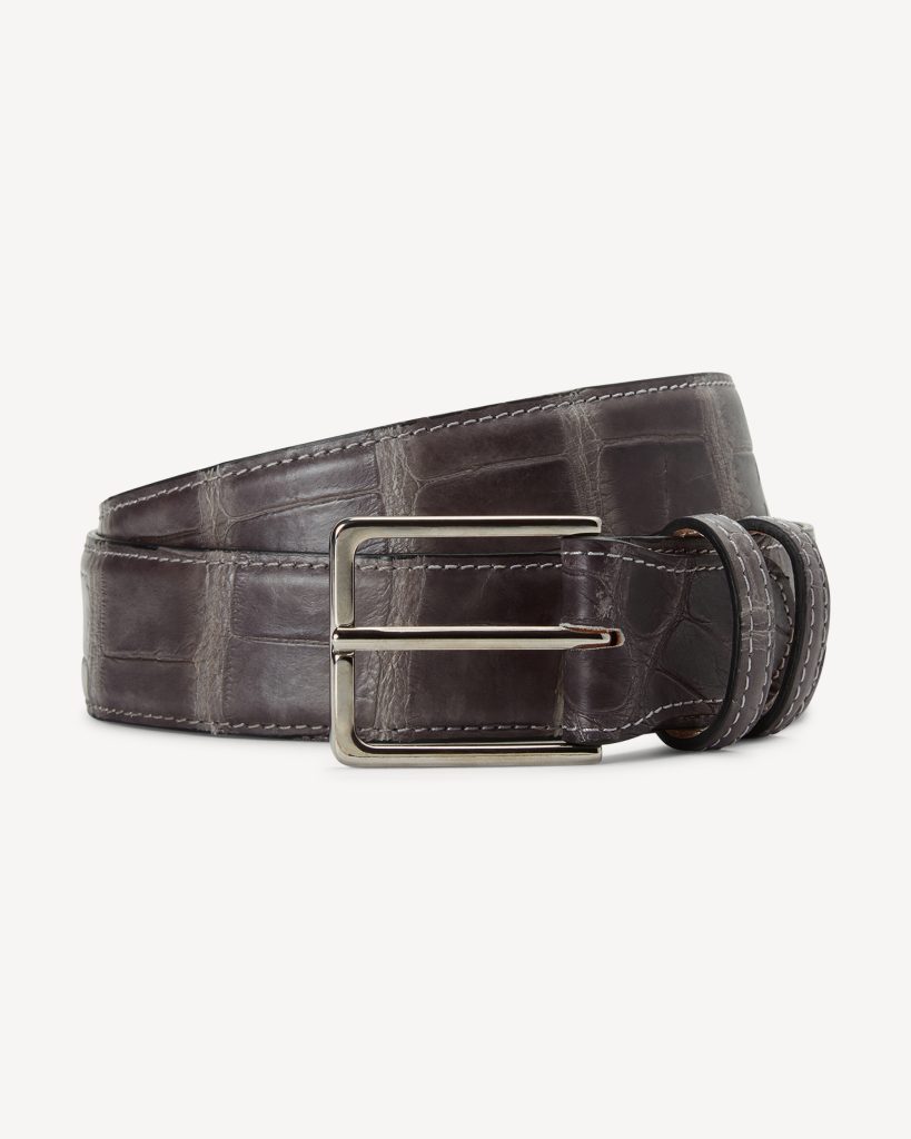 Como Alligator Leather Belt - Grey