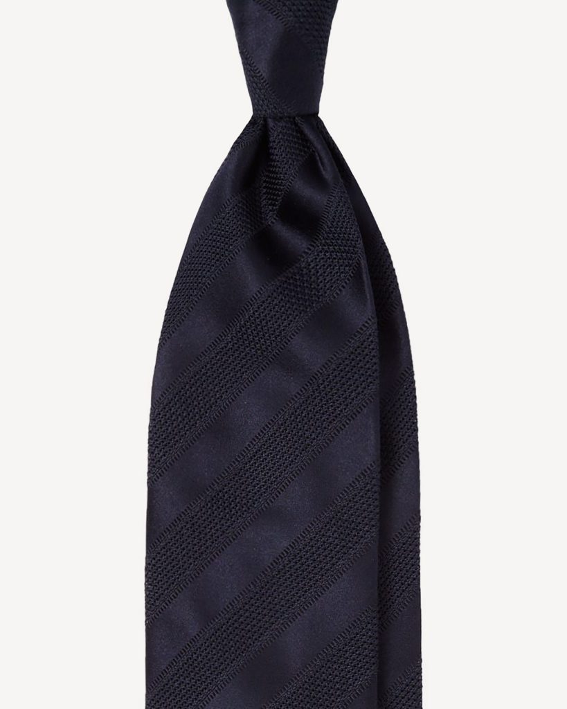Contrast Stripe 3-fold Grenadine Tie - Navy
