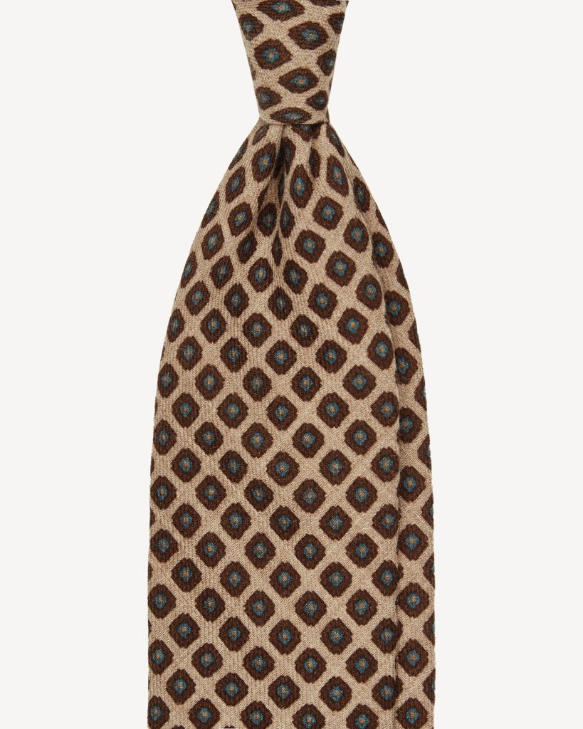 Cube Pattern Printed Italian Wool Tie - Sand