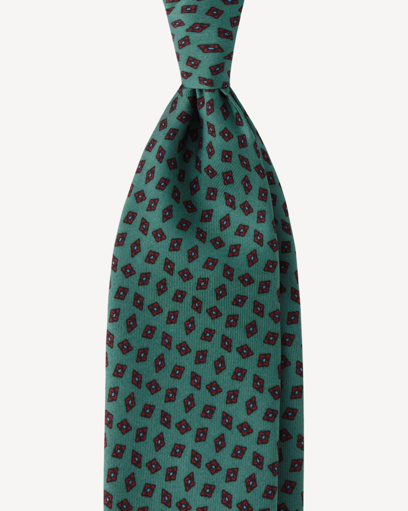 Diamond Floral Selftipped Archive Madder Silk Tie - Verde