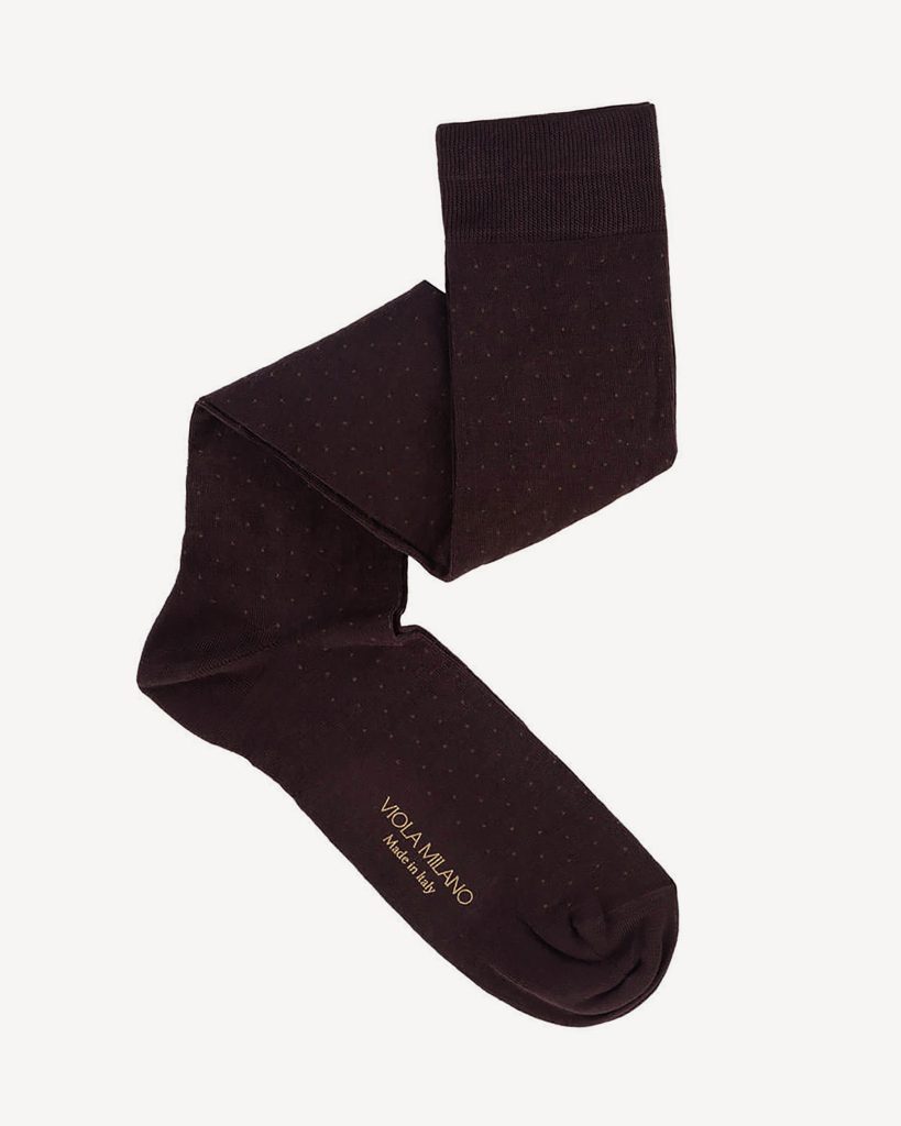 Dot Over-The-Calf Cotton/Silk Socks – Brown Mix