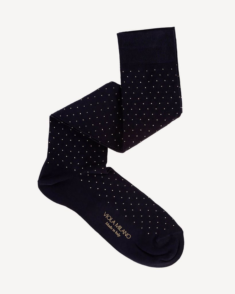 Dot Over-The-Calf Cotton/Silk Socks – Navy/White