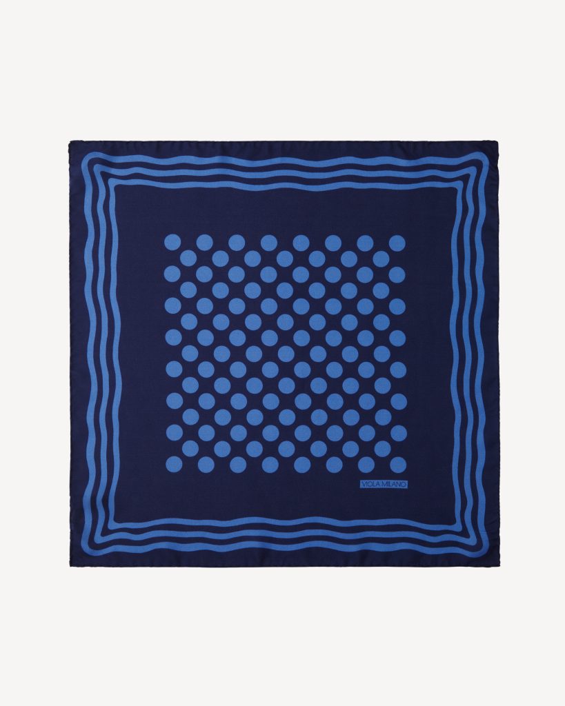 Dot Wave Silk Pocket Square - Navy/Sea