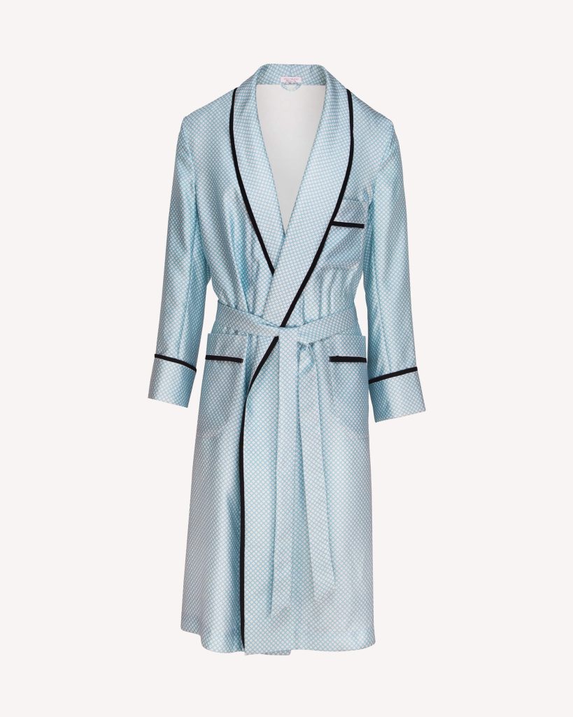 Unlined Luxury Handprinted Silk Dressing Gown - Cube Pattern