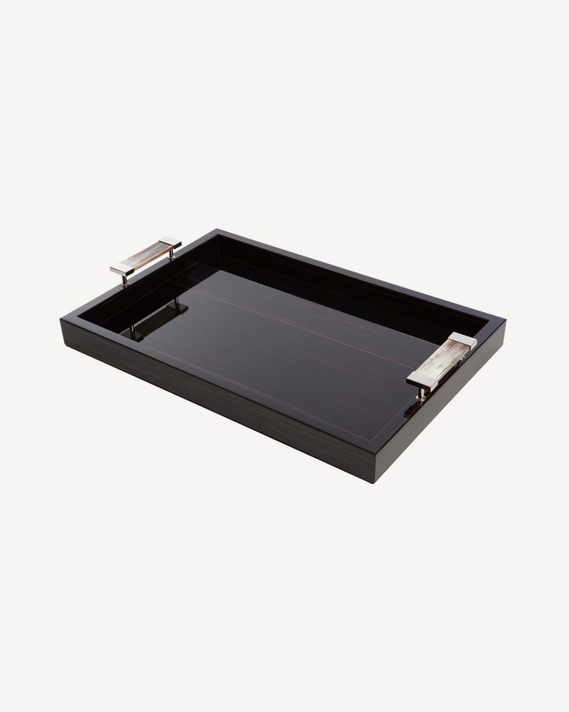 Ebony tray with horn and nikel plated brass handles