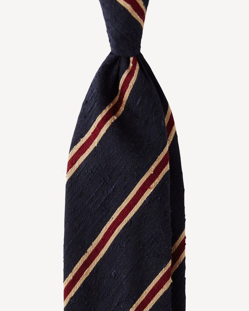 Multi Stripe Handrolled Woven Shantung Tie - Navy Mix