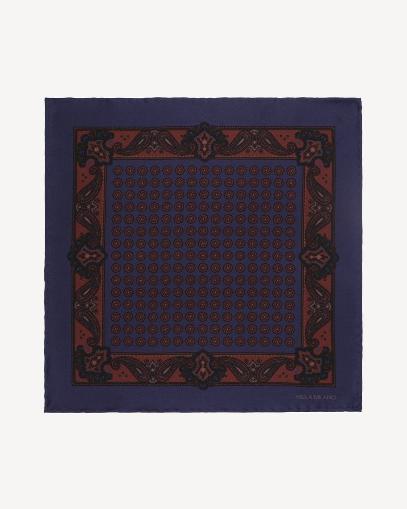 Floral Archive Printed Silk Pocket Square - Navy Blue