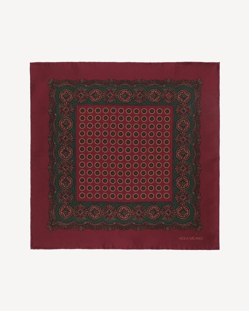 Floral Archive Printed Silk Pocket Square - Rosso