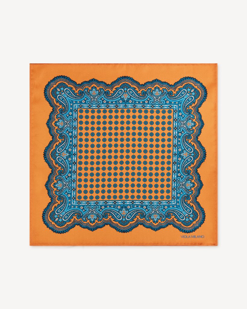 Floral Pattern Printed Solid Silk Pocket Square - Orange