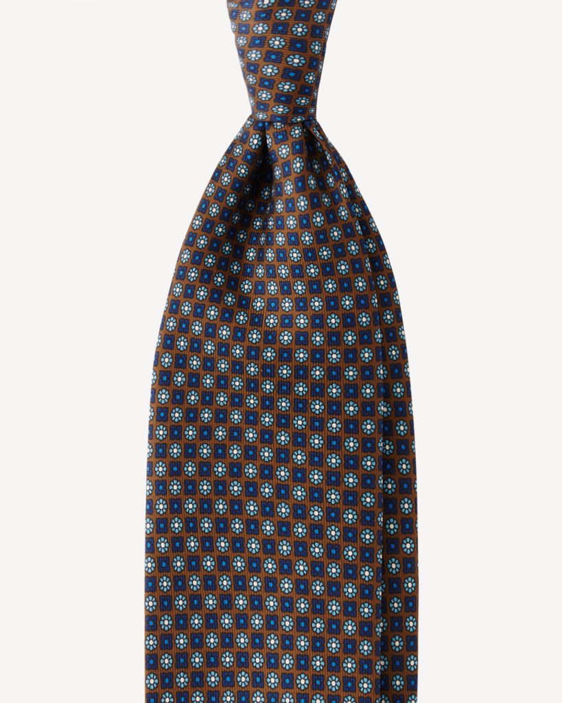Floral Pattern Selftipped Italian Silk Tie - Brown Mix