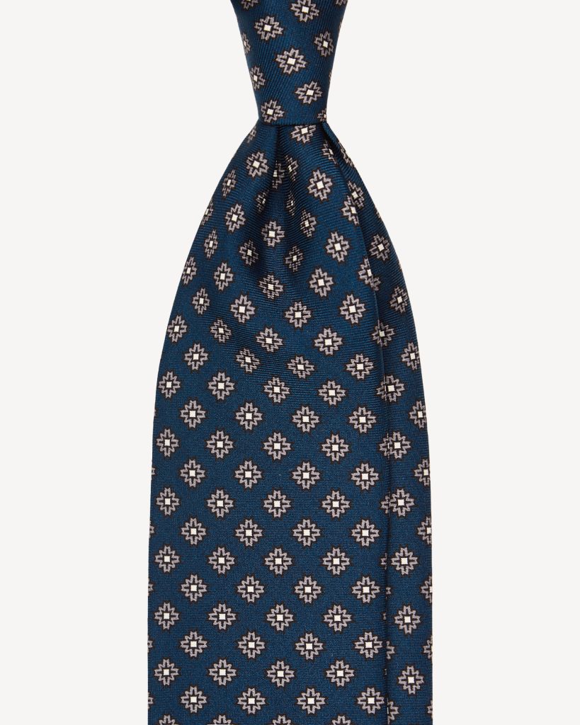 Floral Pattern Selftipped Italian silk tie - Navy/Grey