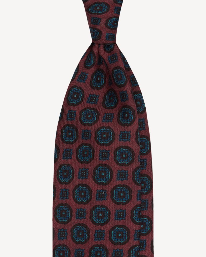 Flower Printed Italian Wool Tie - Rose