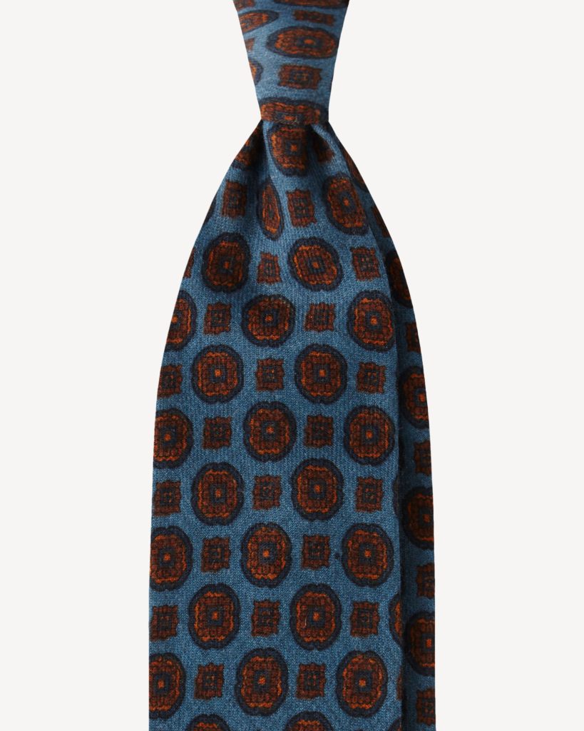 Flower Printed Italian Wool Tie - Sea