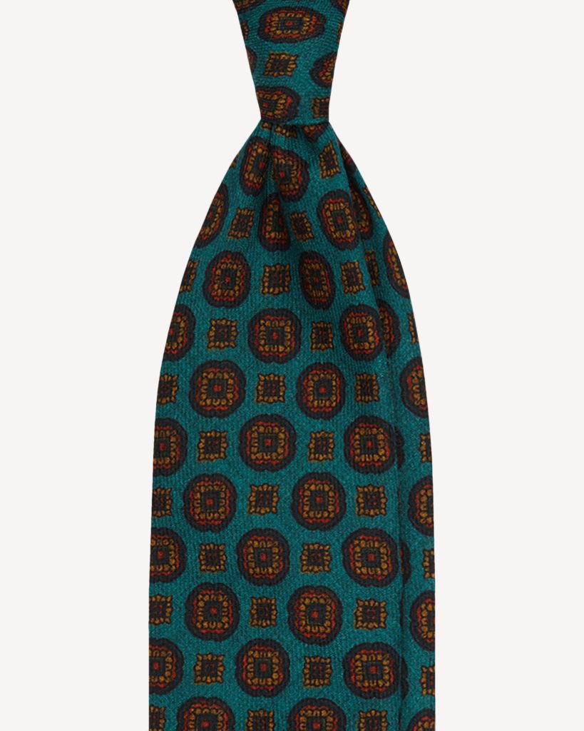 Flower Printed Italian Wool Tie - Verde