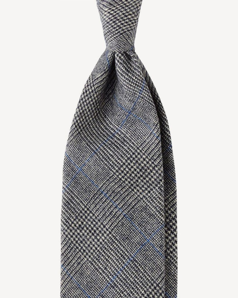 Fox Brothers Prince of Wales Wool Tie - Grey/Blue