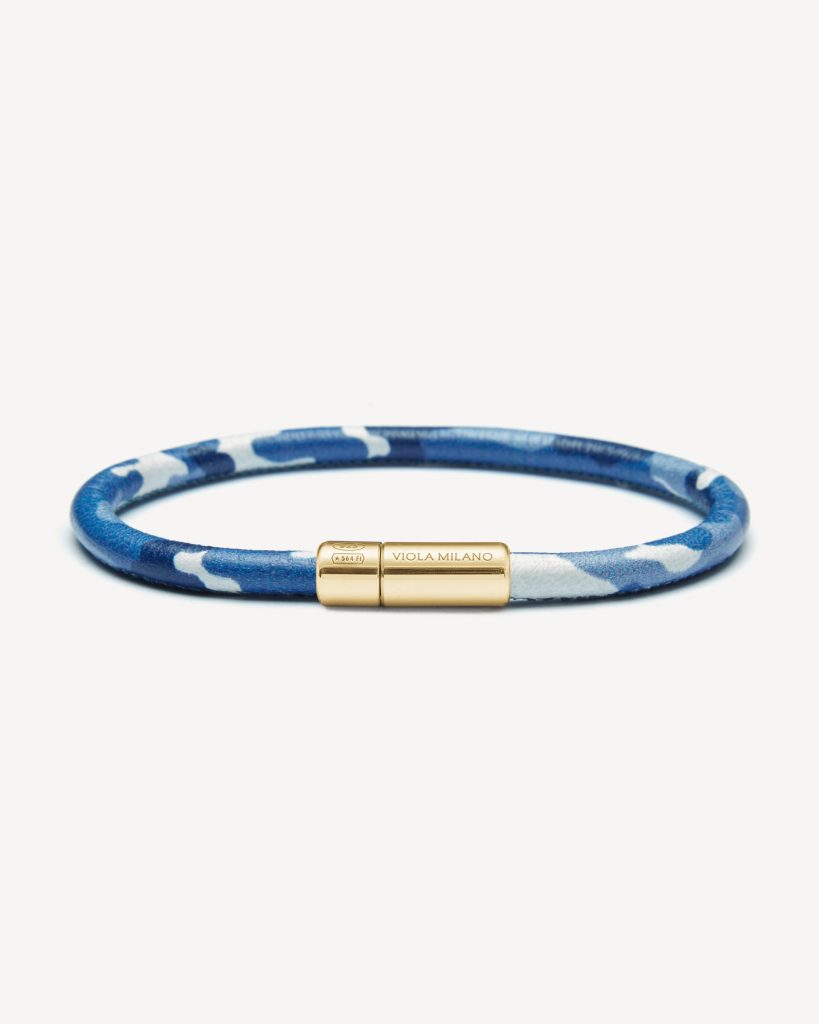 Genuine Italian Premium Leather Bracelet with Gold Plated Clasp - Denim Camo
