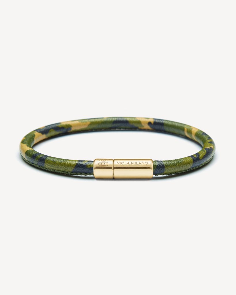 Genuine Italian Premium Leather Bracelet with Gold Plated Clasp - Forest Camo