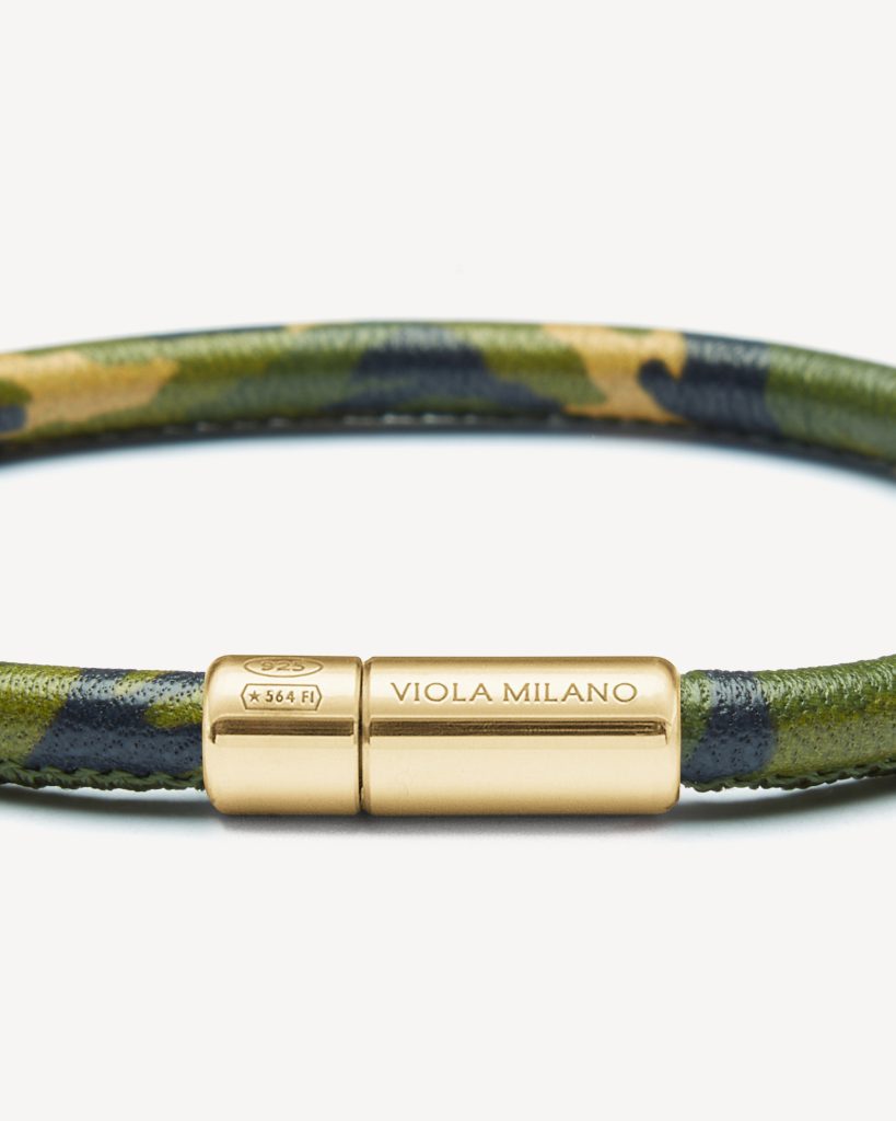 Genuine Italian Premium Leather Bracelet with Gold Plated Clasp - Forest Camo