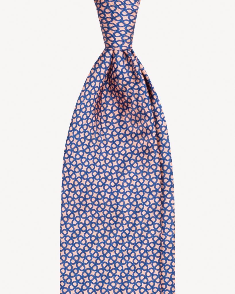 Maillon Selftipped Italian Silk Tie - Coral/Navy