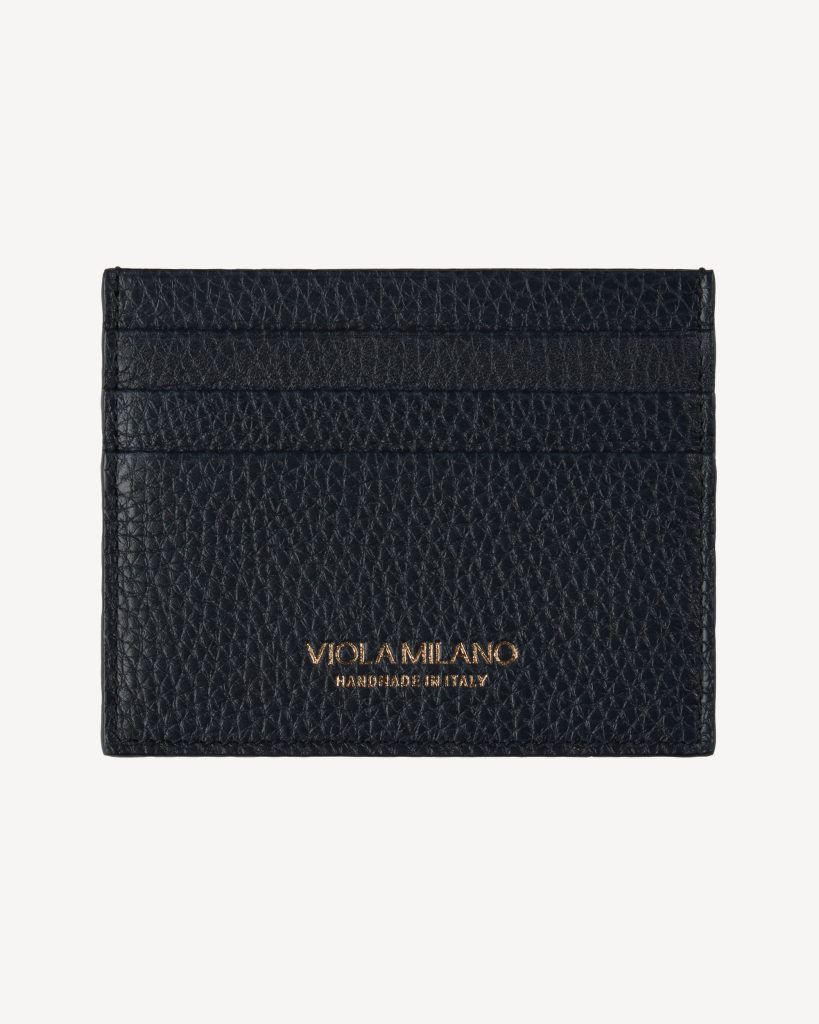 Grain Leather Credit Card Holder - Navy