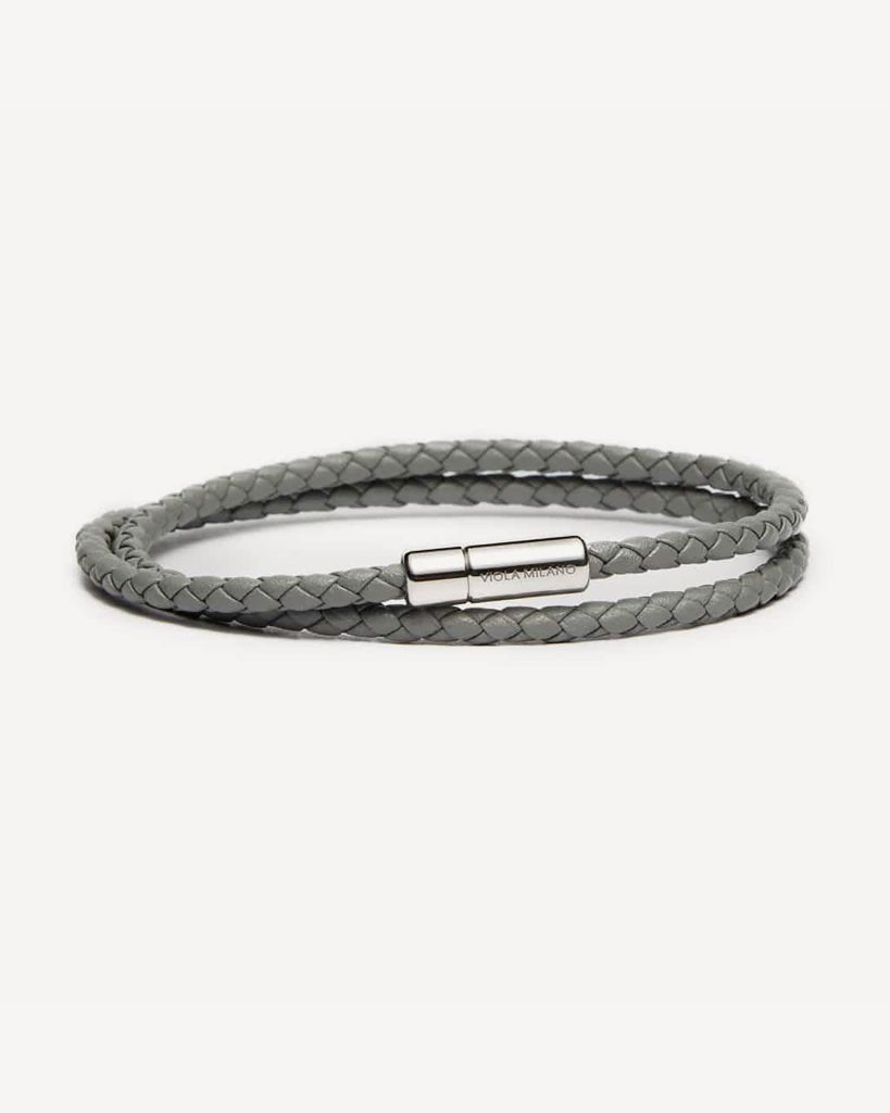 Double Braided Italian Leather bracelet - Grey
