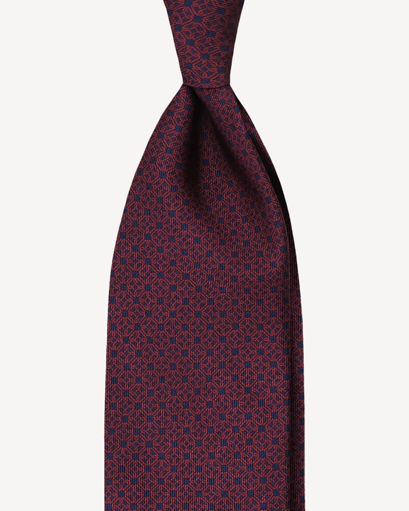 Hilario Chain Selftipped Italian Silk Tie - Navy/Wine