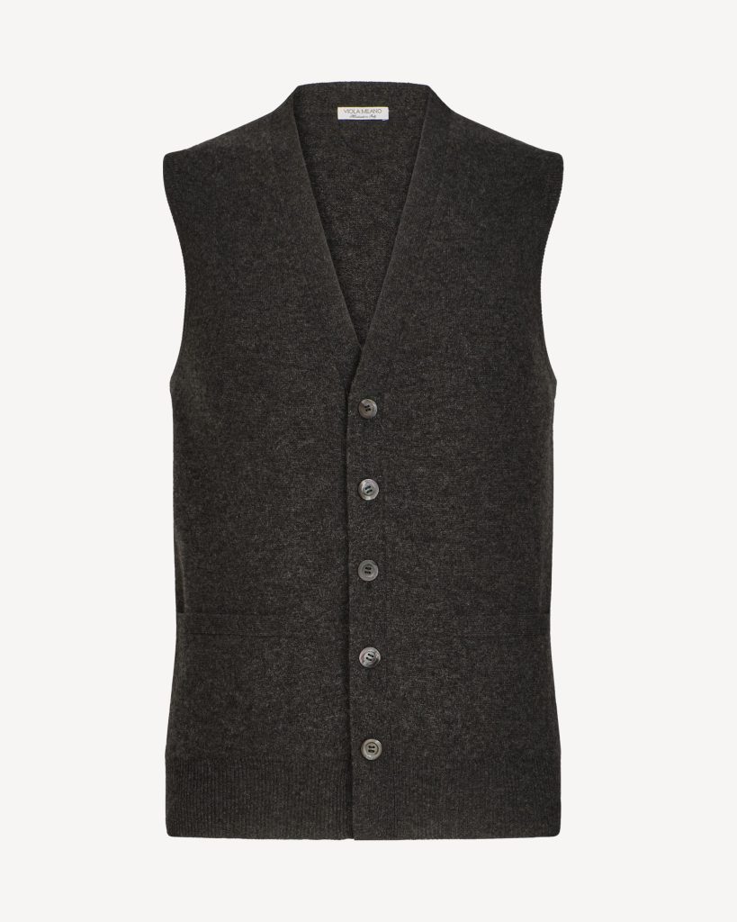 SLEEVELESS 100% Lambswool CARDIGAN – Charcoal Grey