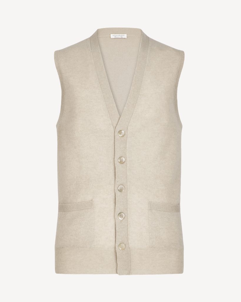 SLEEVELESS 100% Lambswool CARDIGAN – Beige