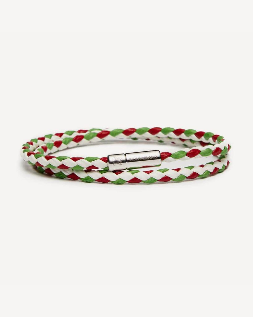 Double Braided Italian Leather bracelet - Italian flag
