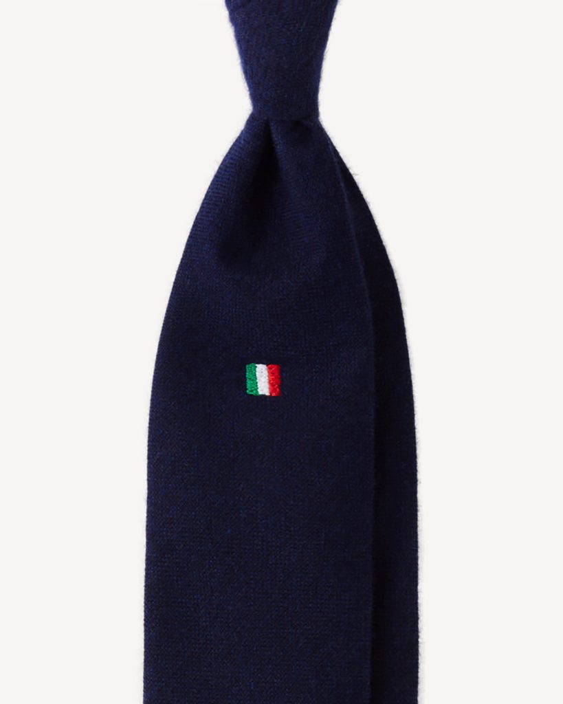 Italian Flag Handrolled Cashmere Tie - Navy
