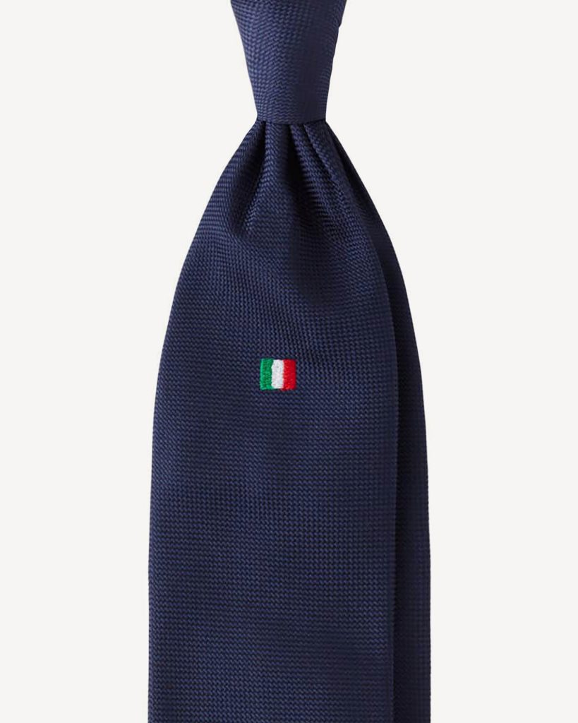 Italian Flag Handrolled Woven Silk Jacquard Tie - Navy