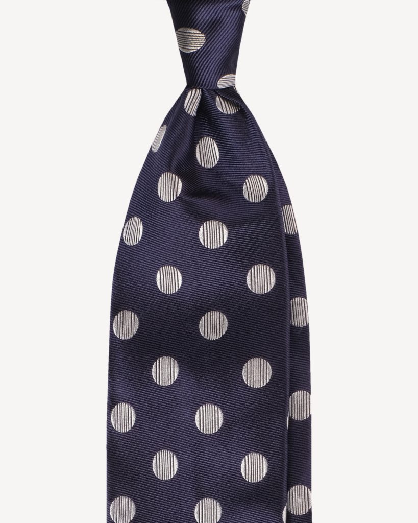 Vintage Venezia Dot Handrolled Woven Silk Tie - Navy/White