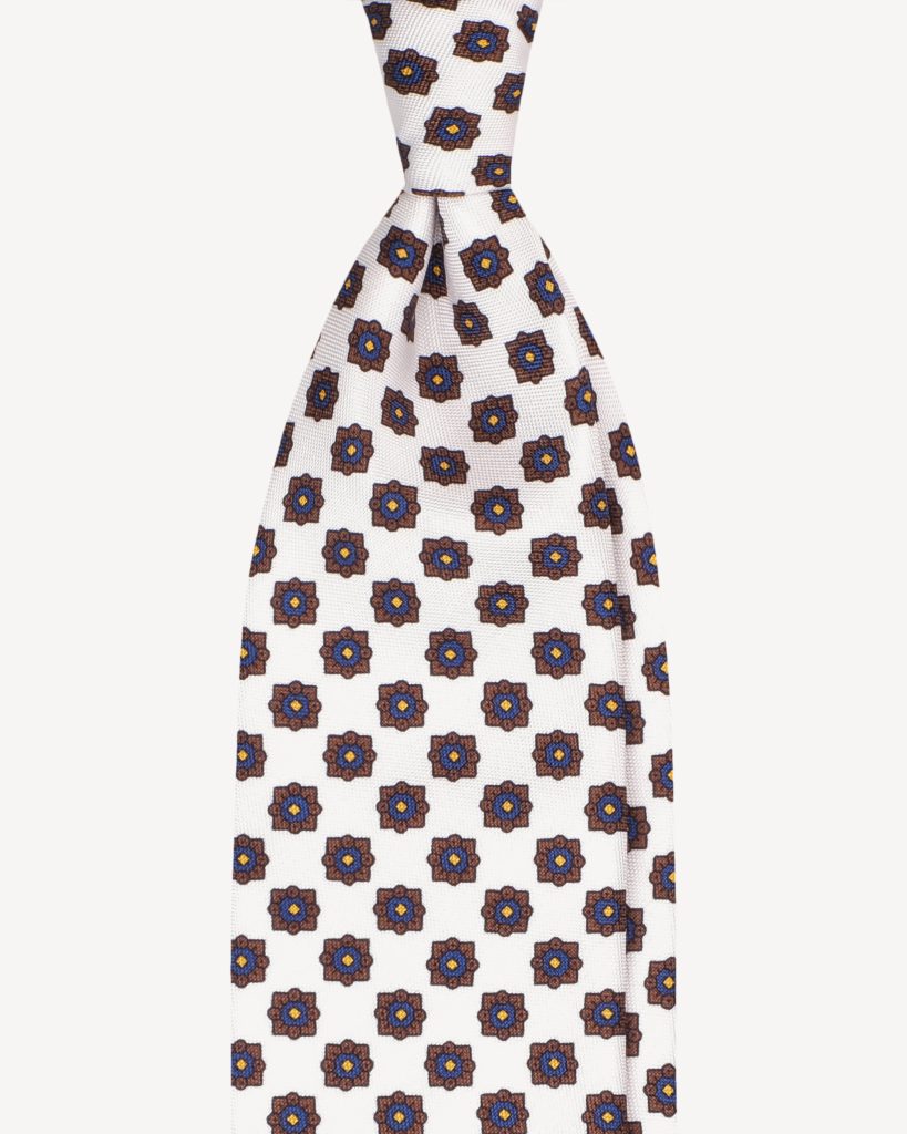 Diamaond Floral Untipped silk tie - White Mix
