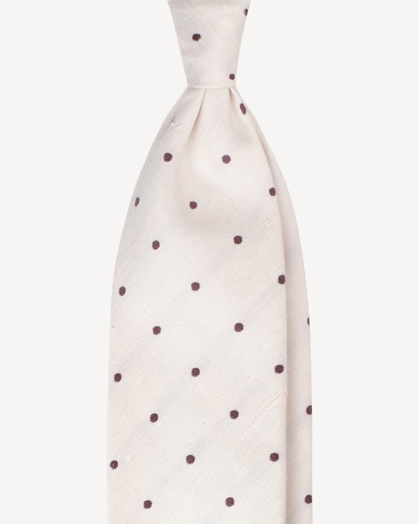 Polka Dot Handrolled Woven Shantung Tie - Natural/Brown