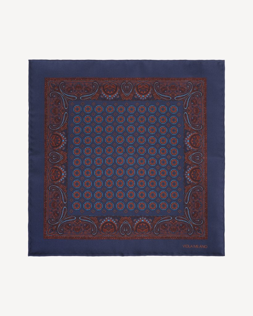 Mystic Floral Printed Silk Pocket Square - Navy