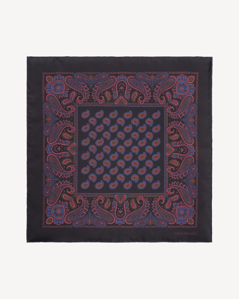Paisley Pattern Printed Silk Pocket Square - Midnight Mix