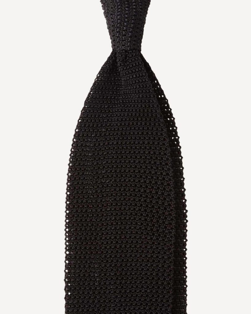 Knitted Solid V-end Silk Tie - Black