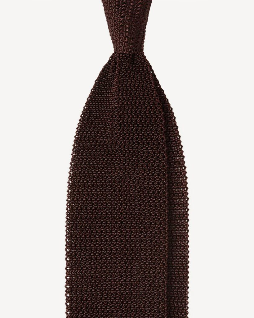 Knitted Solid V-end Silk Tie - Brown
