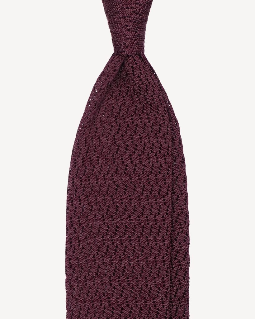 Knitted Zig Zag Pattern Silk Tie - Burgundy