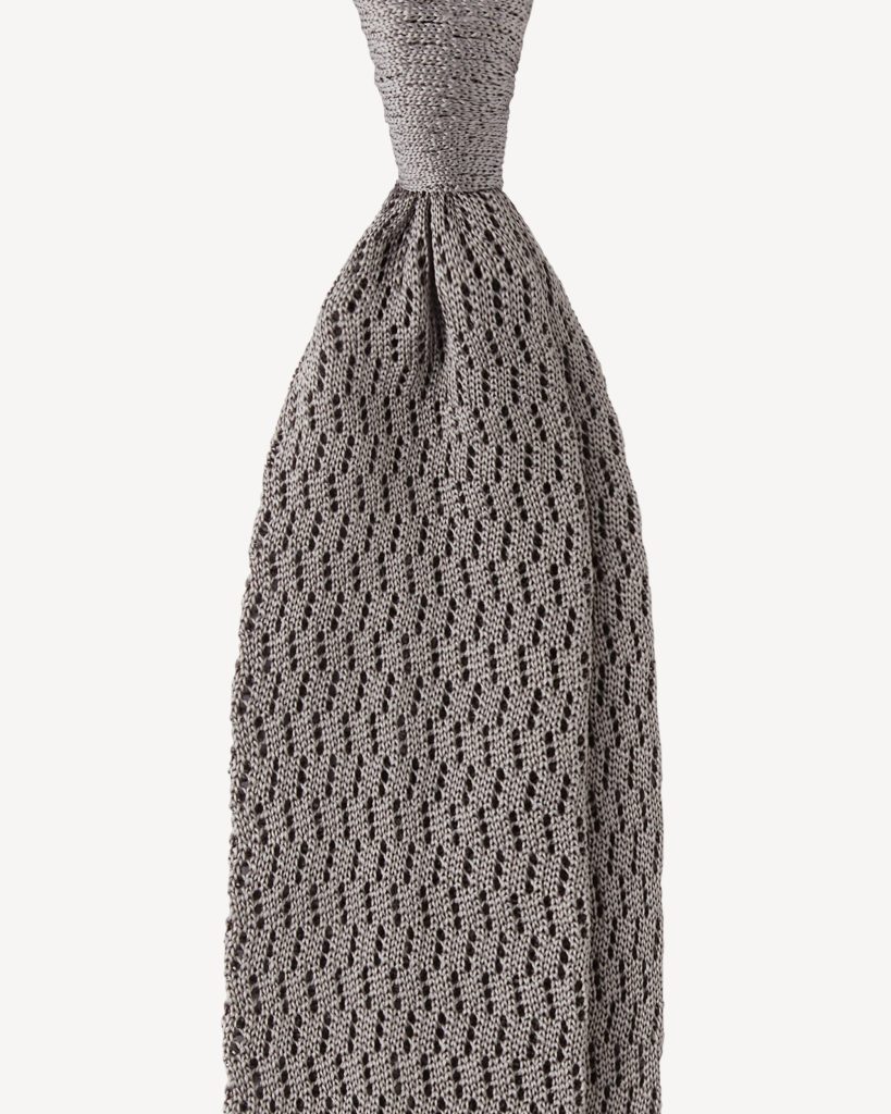 Knitted Zig Zag Pattern Silk Tie - Light Grey