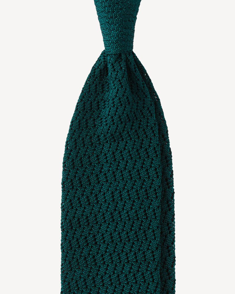 Knitted Zig Zag Pattern Silk Tie - Spring Forest
