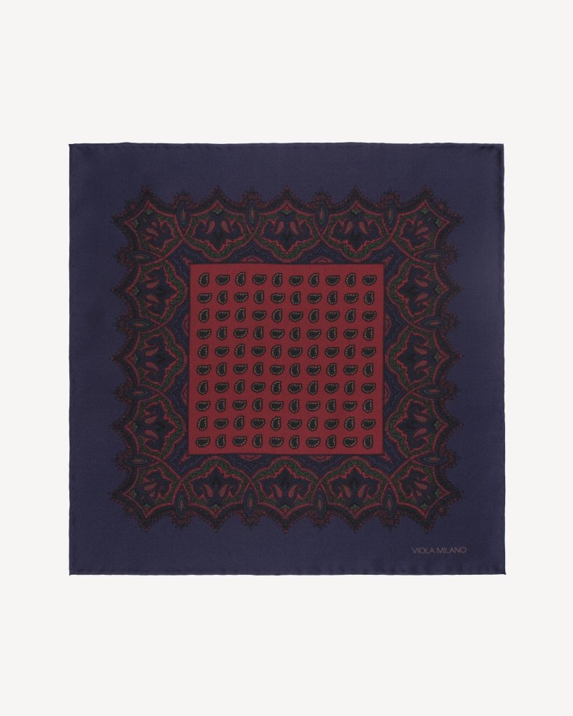 Luxury Archive Printed Silk Pocket Square - Sea/Coral Paisley