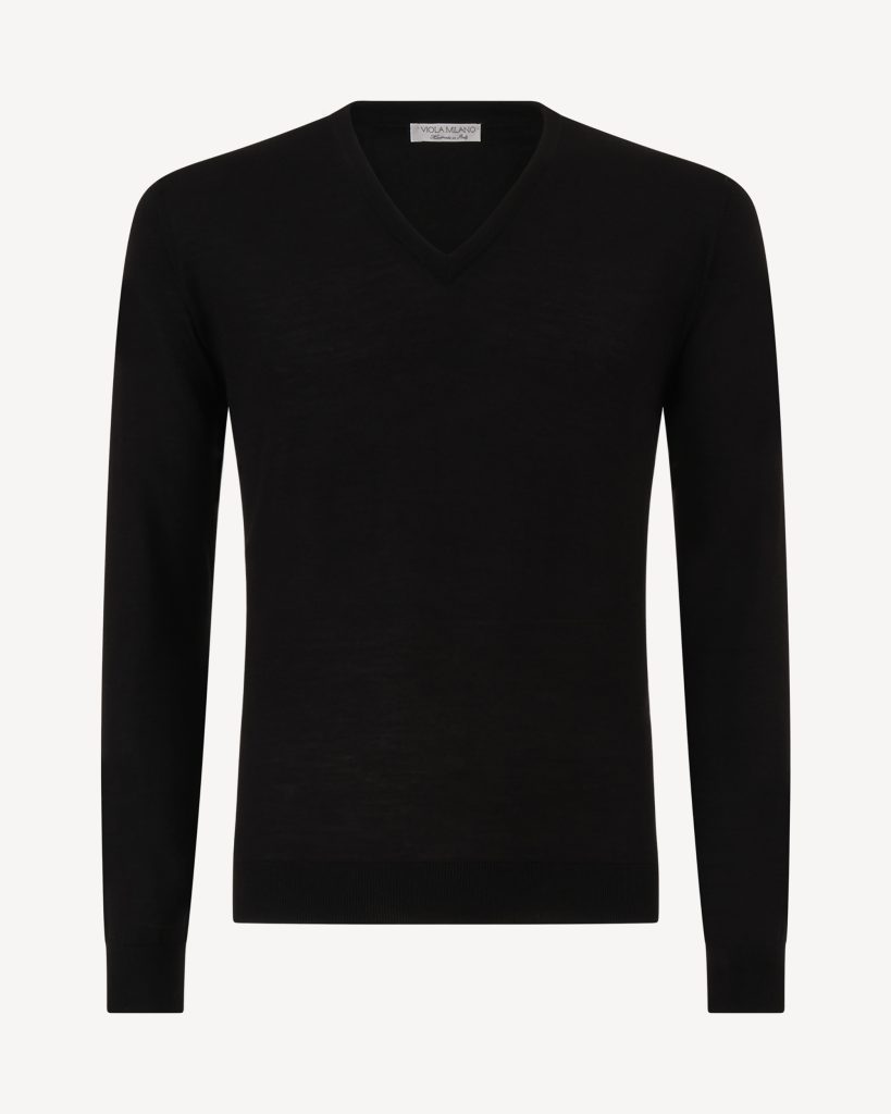 Luxury Cashmere blend  V-neck Sweater - Black