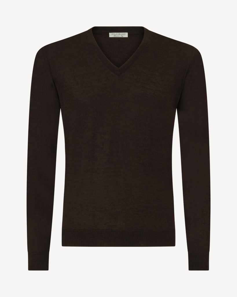 Luxury Cashmere blend  V-neck Sweater - Brown