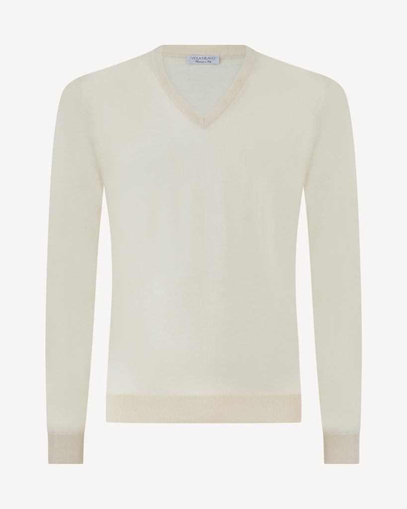 Luxury Cashmere blend  V-neck Sweater - Creme