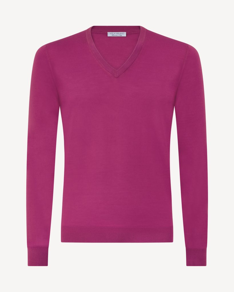 Luxury Cashmere blend  V-neck Sweater - Fuschia