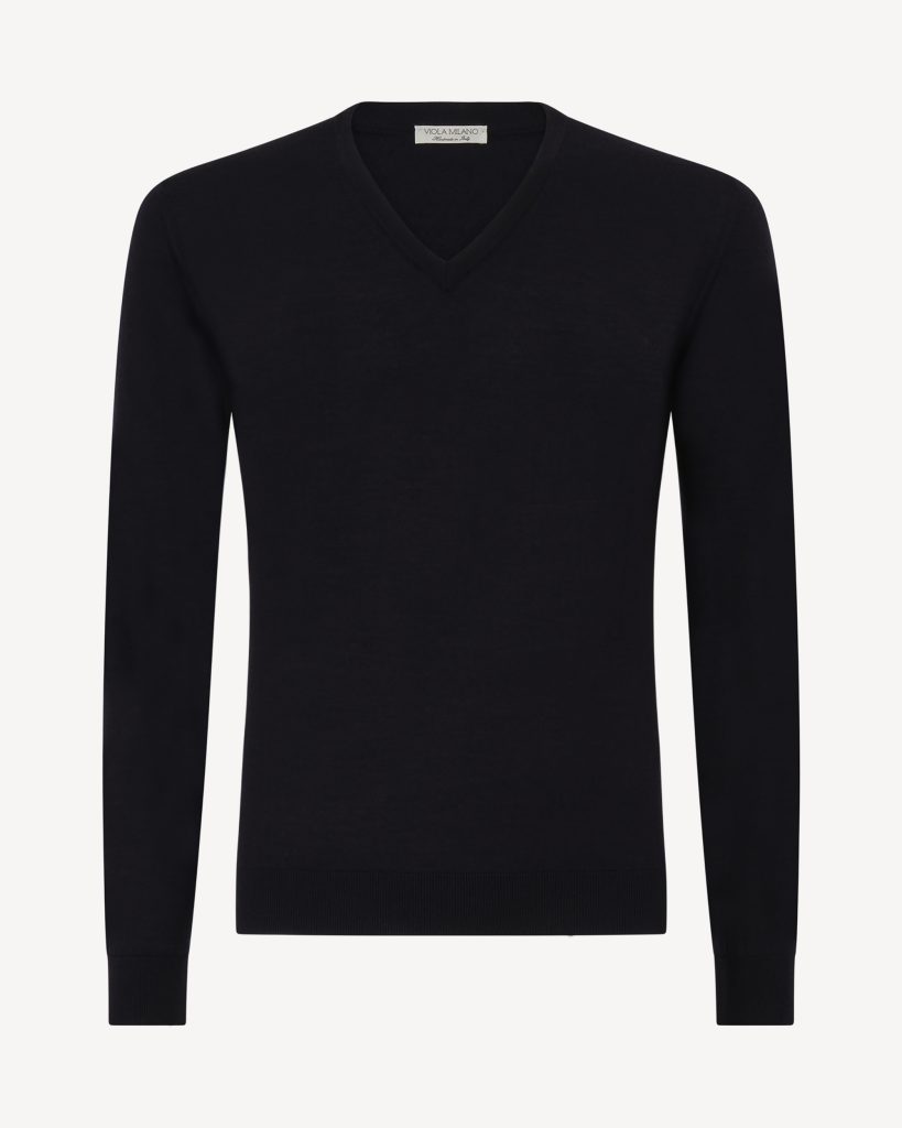 Luxury Cashmere blend  V-neck Sweater - Navy