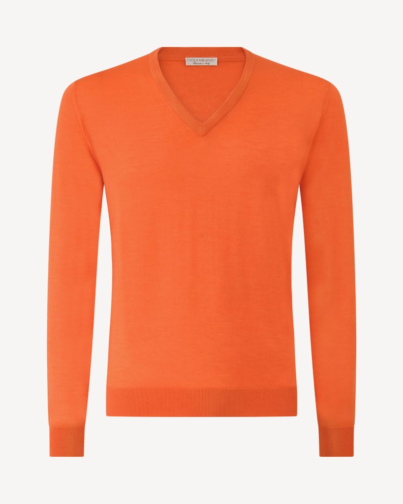 Luxury Cashmere blend  V-neck Sweater - Orange