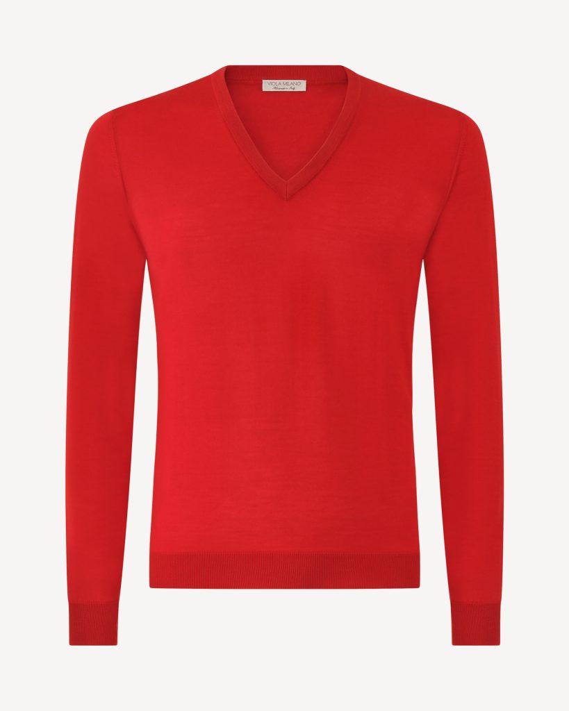 Luxury Cashmere blend  V-neck Sweater - Rosso