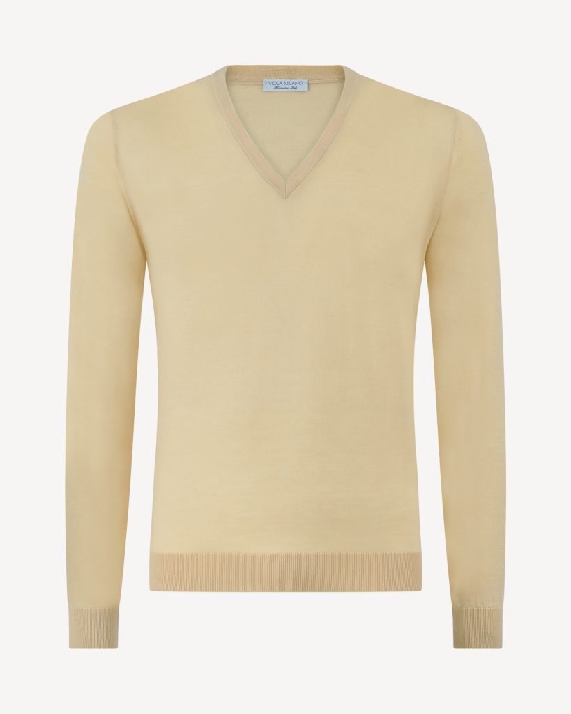 Luxury Cashmere blend  V-neck Sweater - Sand/Yellow